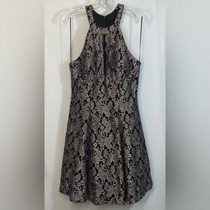 NWT NW Nightway Black & Gold Glitter Lace Halter Dress – Formal Cocktail Evening